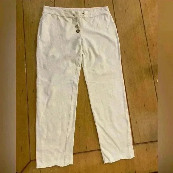 Tory Burch Women’s French Terry Cotton Sweat Pants Draw String white Small NWOT